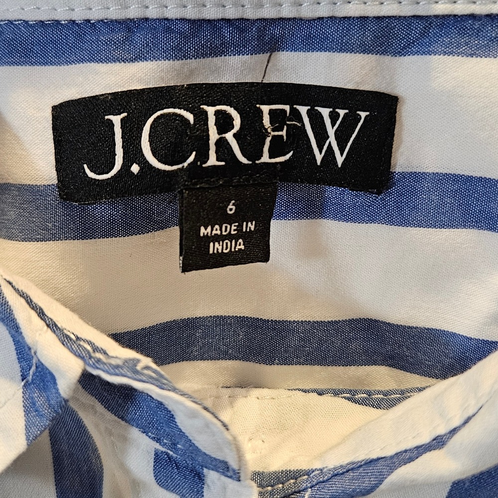 J.Crew Blue White Striped Button Down Shirt Cotton Modal Size 6 Long Sleeve - Picture 6 of 7